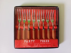 Vintage Party Forks-set of 8-hardwood handles-Stainless Steel - Bild 1 von 3