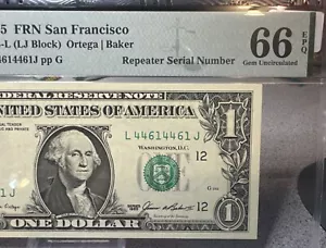 ๐ 1985 $1 Federal Reserve Note ( SAN FRANCISCO โLโ). Repeater Serial Number - Picture 1 of 10