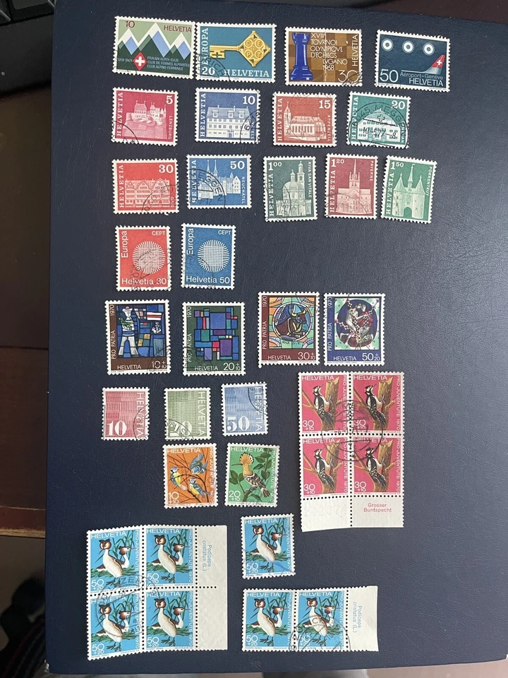 SWITZERLAND HELVETIA  1968-1970 CTO 6 Sets -25 Stamps, 2 Block Of 4,1 Block Of 2 - Image 1 of 4