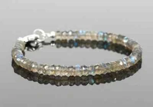 4-5MM Genuine Blue Flashy Labradorite Faceted Rondelle Gemstone Bracelet 6-8" - Picture 1 of 5