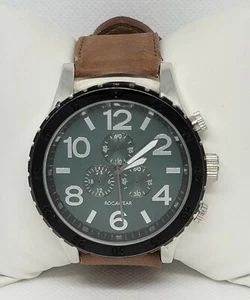 Mens Rocawear Stylish Classy Round Green Dial Brown Leather Band Watch RM5397 E4 - Picture 1 of 10