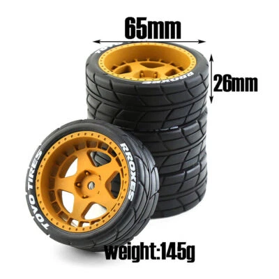 4x 1/10 RC On Road Car Rubber Tires Wheel Rim 12mm Hex For HSP HPI Tamiya Kyosho - Image 1 of 4