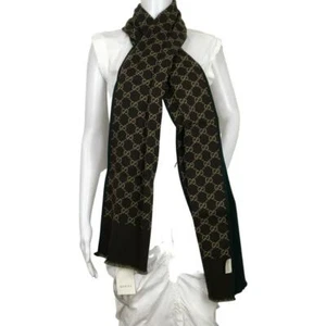 Gucci Women's Scarf Double Sided Green Other Side Brown Beige Monogram GG DM12 - Picture 1 of 12