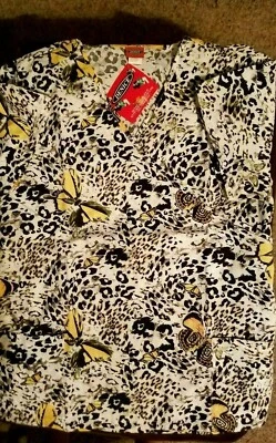 DENICE SIZE 3XL Set Black White Yellow Butterfly SCRUB TOP & Black PANTS; New - Image 1 of 3