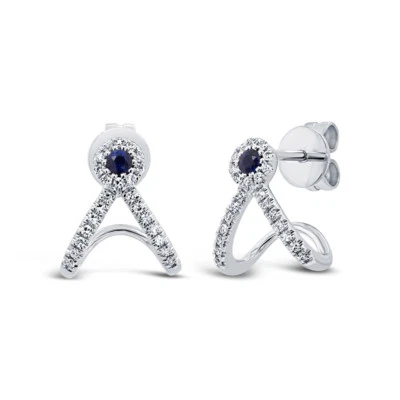 14k White Gold Natural Round Blue Sapphire Diamond Stud Cuff Earrings 0.21 tcw - Image 1 of 2
