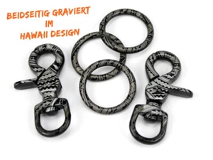 Set 2 Gravierte Scherenkarabinerhaken und 3 Rundringe im Hawaii Design Zügelsnap - Bild 1 von 3