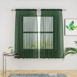 Green Sheer Curtains 72 Inches Long Living Room Curtain Sheers Basement 2 Panels - Picture 1 of 6