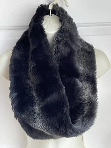 PARKHURST Short Twist Infinity Scarf Faux Fur Wrap NEW Neck Warmer Black Grey - Picture 1 of 4