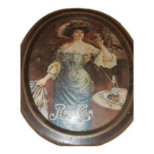 ANTIQUE PEPSI COLA OVAL SERVING TRAY PLATTER LADY DRINKING PEPSI - Picture 1 of 6
