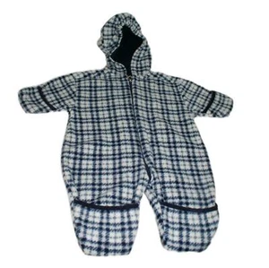Miniwear Baby's Unisex 1 Piece Hooded Zipup Winter Plaid Blue/White Size 0-3 Mos - Picture 1 of 12