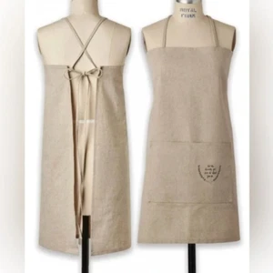 Rae Dunn Classics Natural Tan Print Linen Blend Unisex Adult Apron Size S/M - Picture 1 of 12