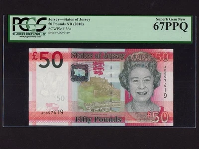 Jersey:P-36a, 50 Pounds, 2010 * Queen Elizabeth II * PCGS S. Gem UNC 67 PPQ * - Image 1 of 2