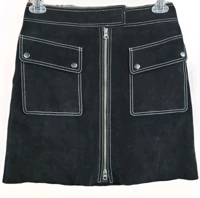 Minifalda De Colección Negra Gamuza Cremallera Frontal Talla 8 Bolsillos Gótica Motociclista Forrada Grunge Foto 1 de 4