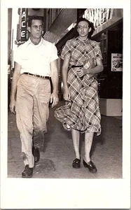 RPPC Postcard Couple Walking Downtown Ace Clothing c1950 - Picture 1 of 2