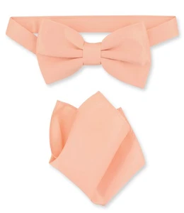 Vesuvio Napoli BowTie Solid Peach Color Mens Bow Tie and Handkerchief - Picture 1 of 1