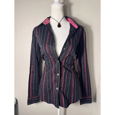 Sirena de oficina vintage Y2K NEW YORK & COMPANY CityStretch a rayas abotonadas años 90 Foto 1 de 4