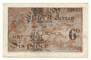 JERSEY banknote 6 Pence 1942 5 digit serial VF+ Choice Very Fine - Picture 1 of 7