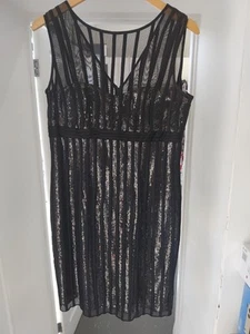 JS Collections Black UK 10 Sheer Mesh Silver Sequin Mini Cocktail Party Dress - Picture 1 of 4
