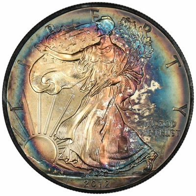 2012 Silver Eagle - Unc - Beautiful Album Toned Rainbow Target Toning! (Inv#104) - Image 1 of 2