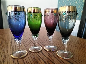 Tschechische Böhmische Glas Sherry Kelche Gold Vergoldung Glasperlen - 4er Set - Bild 1 von 4