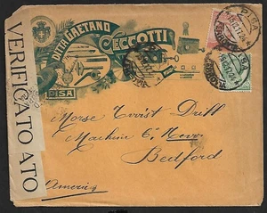 WWI ITALY PISA TO US DITTA GAETANO GECCOTTI ADVERTISING CENSOR COVER 1917 - Picture 1 of 2