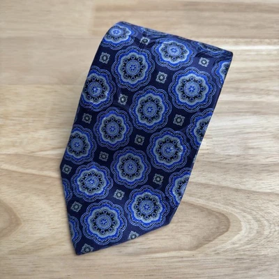 Corbata Ermenegildo Zegna Gris Azul Geométrica 100% Seda Hecha en Italia Foto 1 de 4