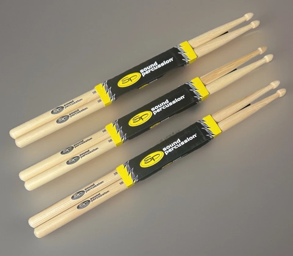 Sound Percussion Labs Hickory Drum Sticks 3 paquetes de 2 palos, 5B, madera Foto 1 de 4