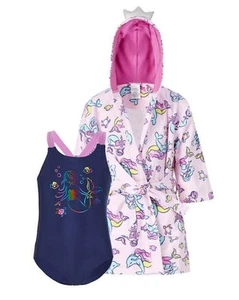 Girls Swimsuit Mermaid Swim Robe Cover Up Costume Hoodie Bathrobe size S (7/8) - Picture 1 of 7