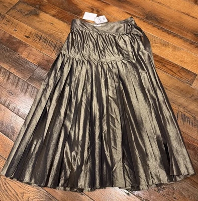 ¡NUEVO CON ETIQUETAS! Auténtica falda envolvente plisada metálica dorada Brunello Cucinelli! WOW, Talla 4 Foto 1 de 4