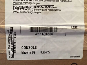 NEW “OEM” WHIRLPOOL WASHER CONSOLE (CHROME SHADOW) #W11401366 - Picture 1 of 2