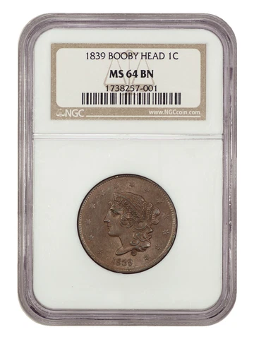 1839 1c NGC MS64 BN (Booby Head) Cover