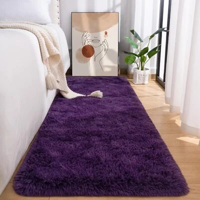 Fluffy Runner Rug for Bedroom Living Room, 2x6 Feet Dark Purple Shag Area Rugs,  - Image 1 of 3