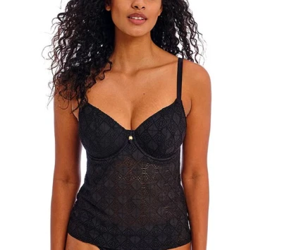 ¡Nuevo! Camiseta Tankini Freya Nomad Nights $90 Crochet Sólido Cuello en V Talla 38D EE. UU. Foto 1 de 2