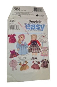 Simplicity Easy 0603 DOLL Bodice Dress Skirt Vest Pantaloon 18" Pattern UNCUT - Picture 1 of 6