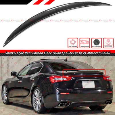 For 2014-2024 Maserati Ghibli Sport S Style Real Carbon Fiber Trunk Spoiler Wing - Image 1 of 4