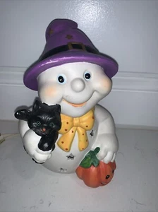 Vintage Halloween Ghost & Pumpkin Ceramic Figurine Night Light Lamp - Picture 1 of 5