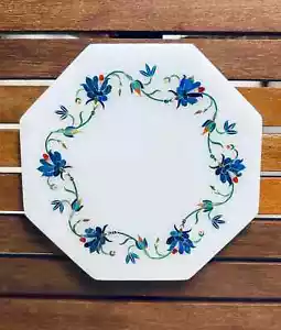 Decorative White Marble & Mother Pearl Inlay Handmade Floral Plate - Picture 1 of 4