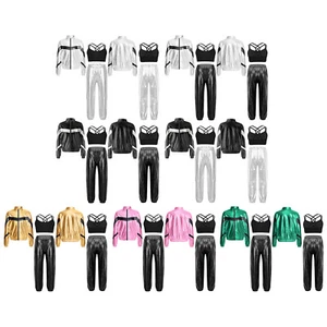 Kids Girls Sports Set Fashion Jacket Ballet Dance Outfits Street Vest Shiny - Picture 1 of 48