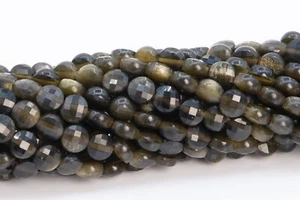 Cuentas sueltas naturales facetadas planas facetadas de obsidiana dorada de 4 mm grado AA - Imagen 1 de 4