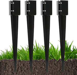 Fence Post Anchor Ground Spike Metal Black Powder Coated 24"x4"x4" Pack of 4 New