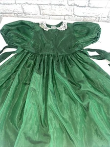 Mädchen Vintage Hängerchen Kleid smaragdgrün Petticoat Spitzenkragen 80er 4-5 St Paddy’s - Bild 1 von 10