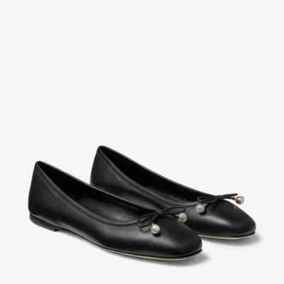Jimmy Choo Z3868 Elme Flat Black Nappa Leather Ballerina Flats Size EU 40.5 - Image 1 of 4