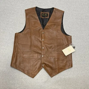 Scully Saddle Brown Leather Vest Soft Touch Snap Down Western Cowboy Size LT - Picture 1 of 16