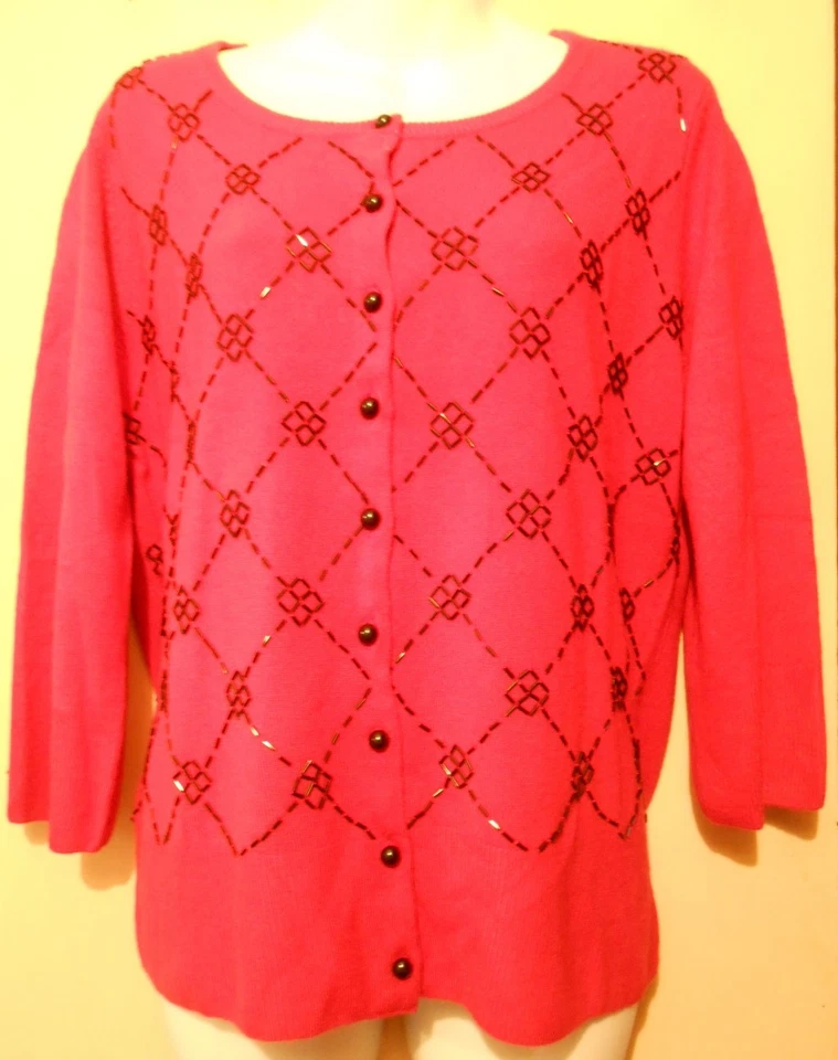 Covington Ladies Hand Beaded Cardigan Sweater Red Large (L) NWT Foto 1 de 1