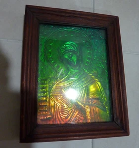 Vintage magisches Glas Hologramm Bild der Ikone Mutter 3D Kunst 1980er 5,5 x 4,5 Zoll - Bild 1 von 8