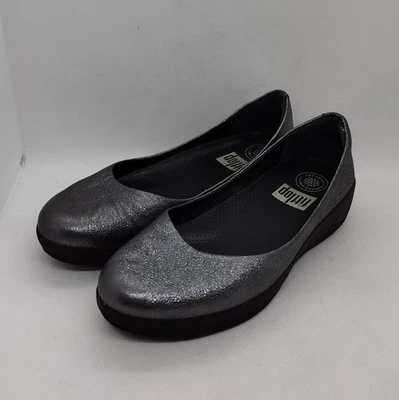 Zapatos planos Fitflop Superballerina de cuero para mujer 6 plateados cómodos retro vacaciones Foto 1 de 4