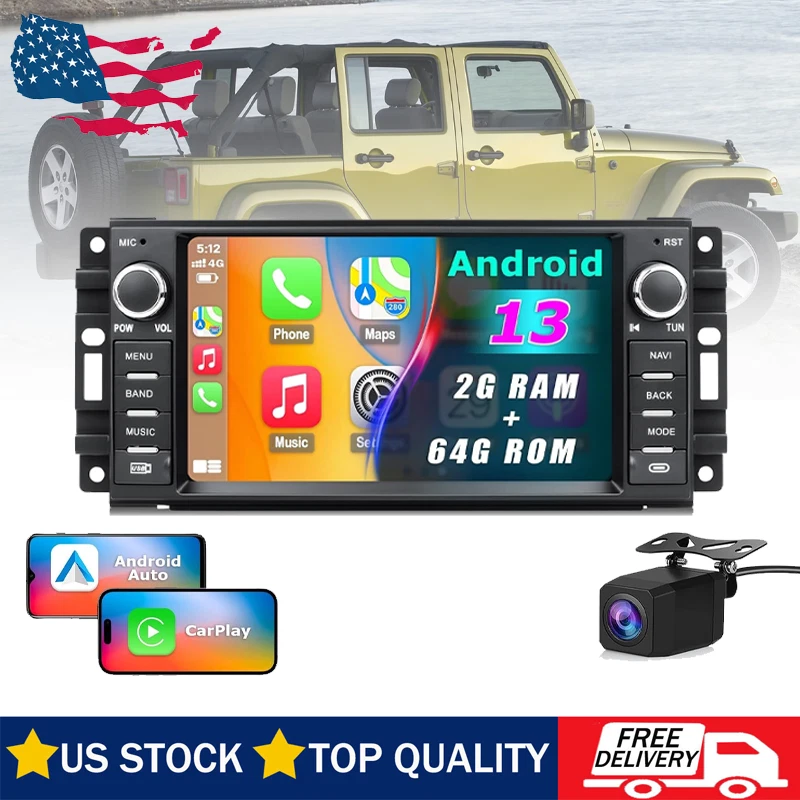 Radio GPS BT para Jeep Wrangler JK 2007-2018 con cámara estéreo para automóvil Android CarPlay Foto 1 de 4