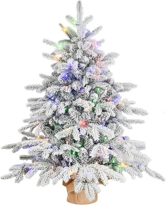 Árbol de Navidad artificial pequeño de mesa flocado prelit de 3 pies y 100 luces Foto 1 de 4