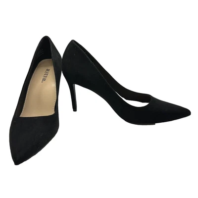 JustFab Classic Pump Size 8 Black Khloy Vegan Faux Suede 3.5" Heel Pointed Toe - Image 1 of 4