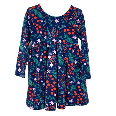 Hanna Andersson Girls 110 5 Dress Celebration Skater Holiday Winter Berries Blue - Image 1 of 4